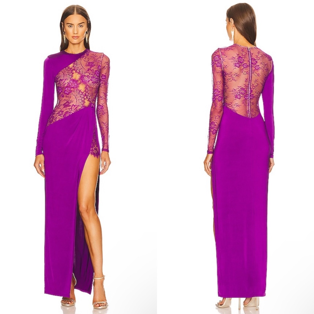 NEW NWT Michael Costello X Revolve Hillary Lace Gown In Purple
